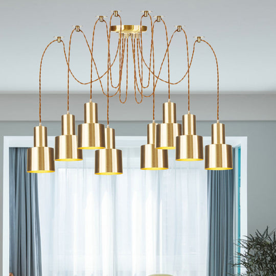 Industrial Metal Multi Pendant Light With Gold Finish - Tubular Living Room Ceiling Lamp