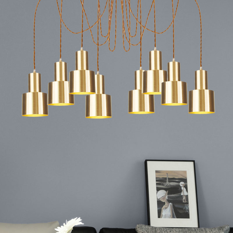 Industrial Metal Multi Pendant Light With Gold Finish - Tubular Living Room Ceiling Lamp