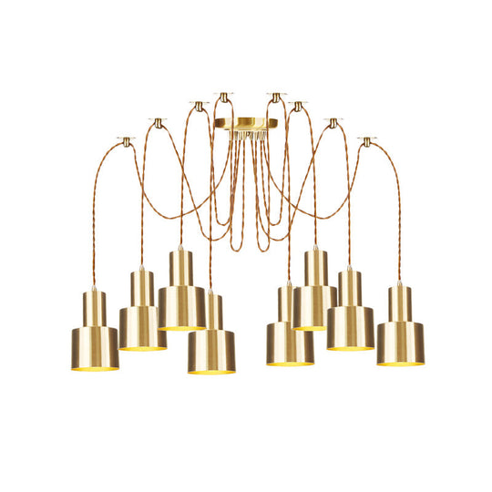 Industrial Metal Multi Pendant Light With Gold Finish - Tubular Living Room Ceiling Lamp