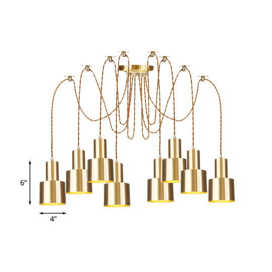Industrial Metal Multi Pendant Light With Gold Finish - Tubular Living Room Ceiling Lamp