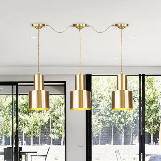 Industrial-Style Metal Gold Finish Tandem Multi Ceiling Light Pendant Lamp - 3/5/7 Heads