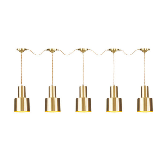 Industrial-Style Tandem Ceiling Pendant Lamp With Metal Gold Finish (3/5/7 Heads)