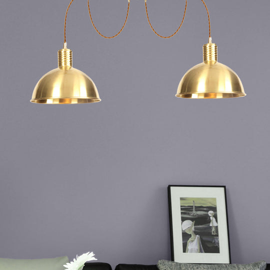 Industrial Domed Metallic Swag Pendant Light Fixture - Gold 2/3/4-Lights For Clothes Shops