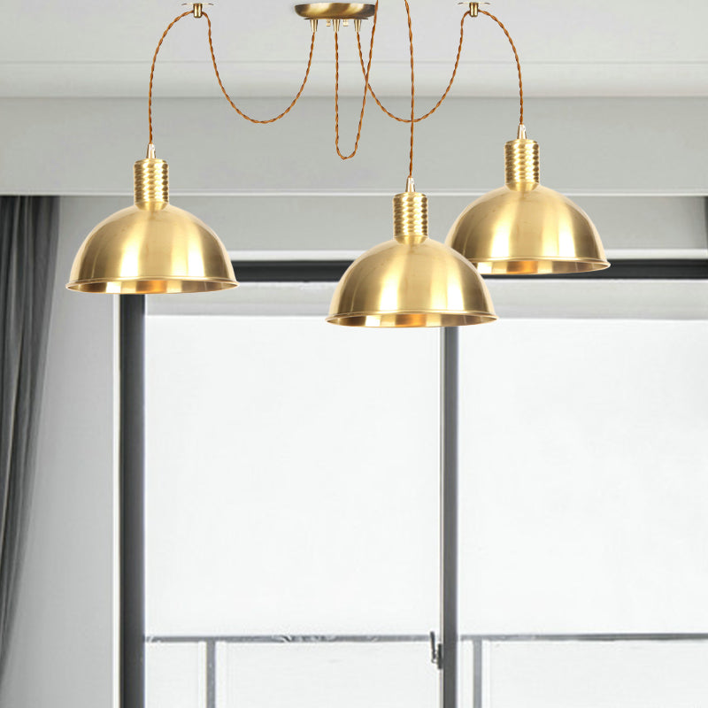 Industrial Domed Metallic Swag Pendant Light Fixture - Gold 2/3/4-Lights For Clothes Shops