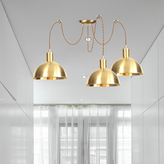 Industrial Domed Metallic Swag Pendant Light Fixture - Gold 2/3/4-Lights For Clothes Shops