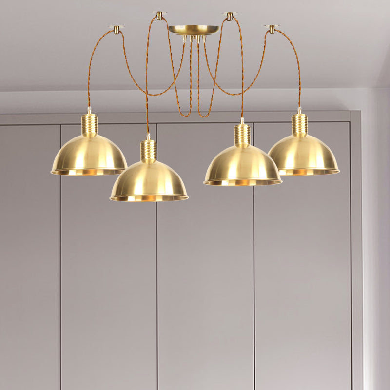 Industrial Domed Metallic Swag Pendant Light Fixture - Gold 2/3/4-Lights For Clothes Shops