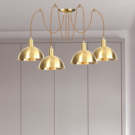 Industrial Domed Metallic Swag Pendant Light Fixture - Gold 2/3/4-Lights For Clothes Shops