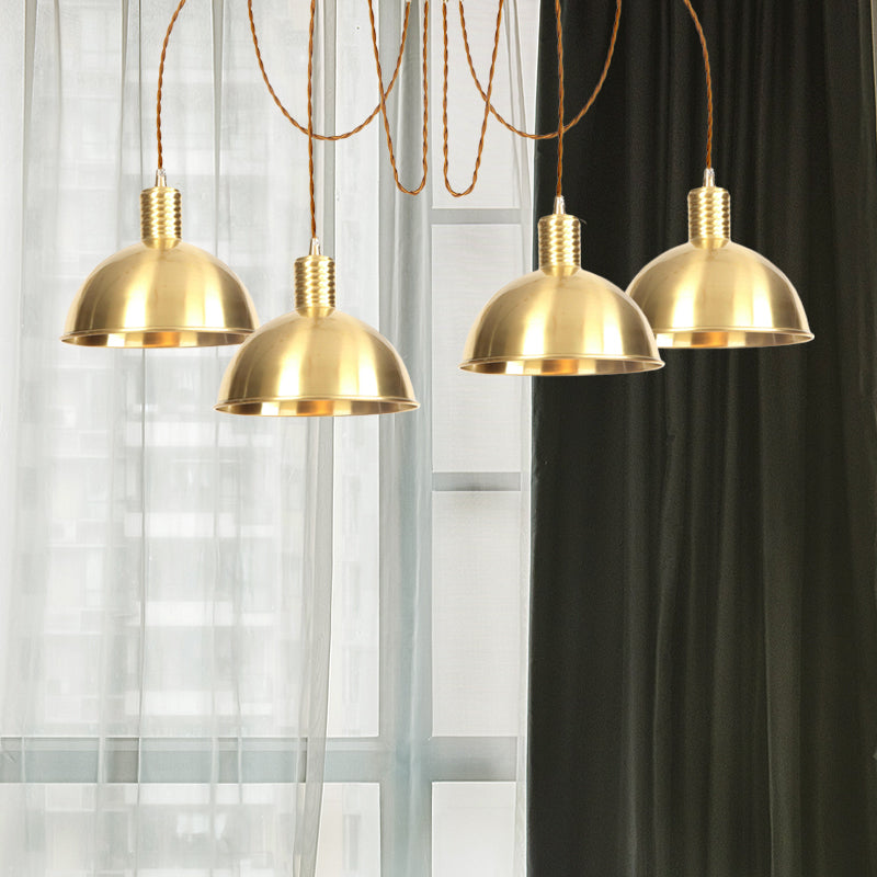 Industrial Domed Metallic Swag Pendant Light Fixture - Gold 2/3/4-Lights For Clothes Shops