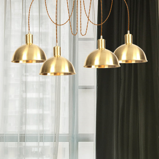 Industrial Domed Metallic Swag Pendant Light Fixture - Gold 2/3/4-Lights For Clothes Shops