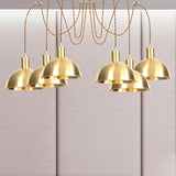 Gold Swag Pendant Lamp With Domed Metallic Design - Industrial Multi-Light Fixture For Clothes Shop