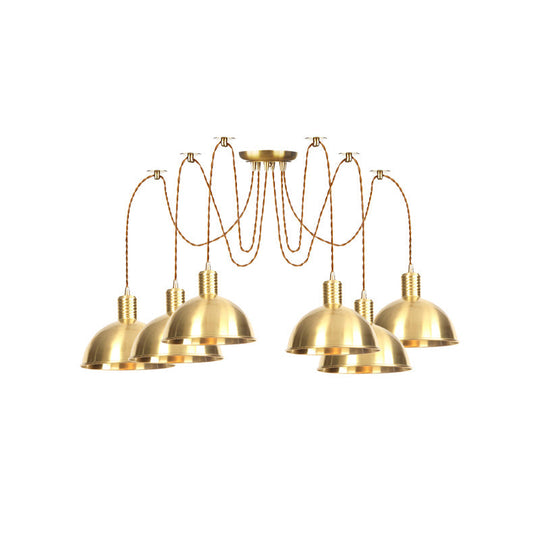 Industrial Domed Metallic Swag Pendant Light Fixture - Gold 2/3/4-Lights For Clothes Shops