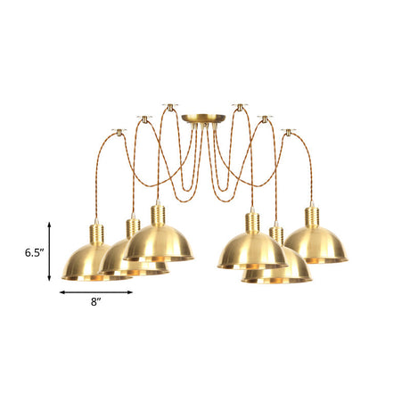 Gold Swag Pendant Lamp With Domed Metallic Design - Industrial Multi-Light Fixture For Clothes Shop