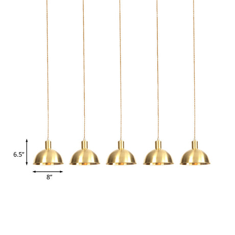 Industrial Restaurant Pendant Lamp With Gold Dome Metal Shade - 3/5/7-Light Tandem Multi Hanging