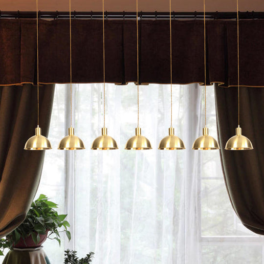 Industrial Multi-Hanging Pendant Lamp With Gold Dome Shade - 3/5/7 Lights For Restaurant Lighting