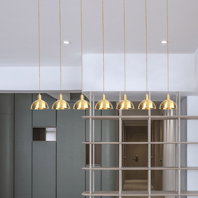 Industrial Multi-Hanging Pendant Lamp With Gold Dome Shade - 3/5/7 Lights For Restaurant Lighting