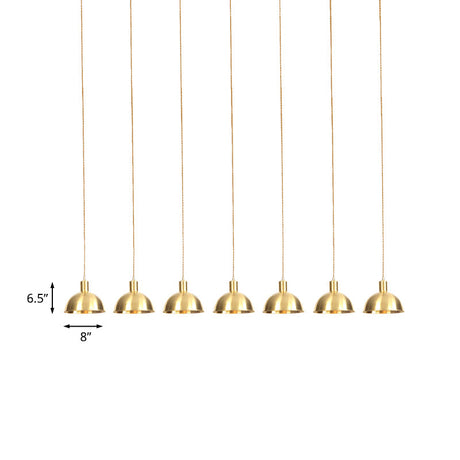 Industrial Restaurant Pendant Lamp With Gold Dome Metal Shade - 3/5/7-Light Tandem Multi Hanging