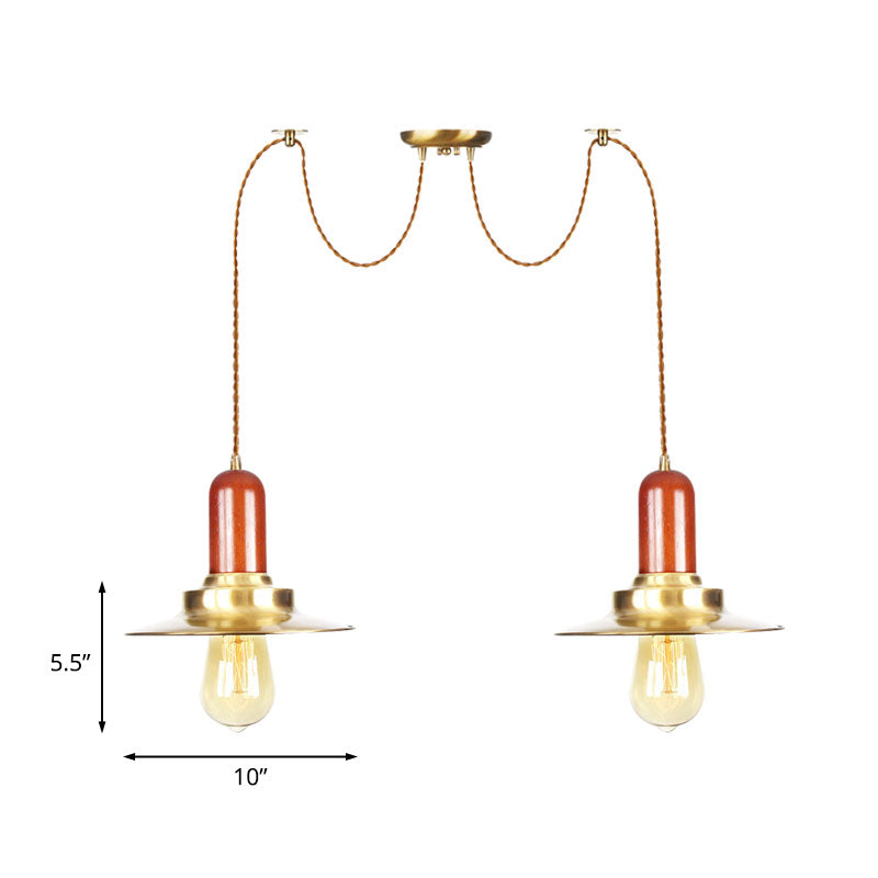 Gold Industrial Pendant Lighting For Clothing Store - Flat Metal Swag Lamp Multiple Hanging Lights