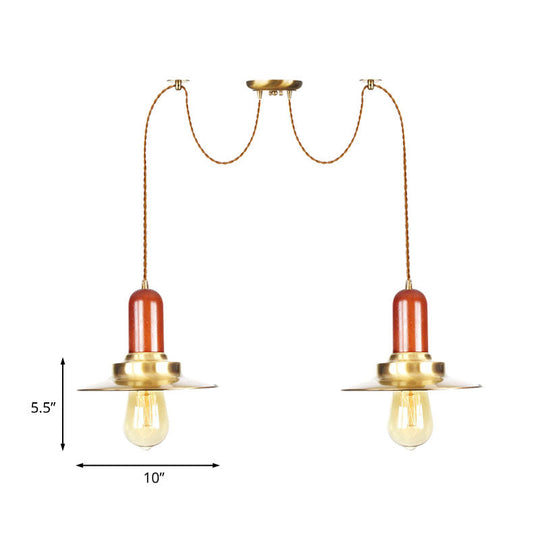 Gold Industrial Pendant Lighting For Clothing Store - Flat Metal Swag Lamp Multiple Hanging Lights