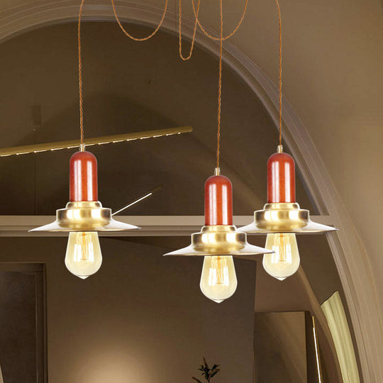 Gold Industrial Pendant Lighting For Clothing Store - Flat Metal Swag Lamp Multiple Hanging Lights