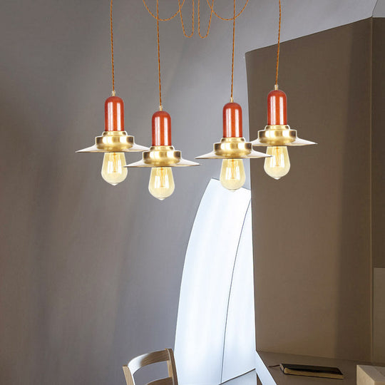 Gold Industrial Pendant Lighting For Clothing Store - Flat Metal Swag Lamp Multiple Hanging Lights