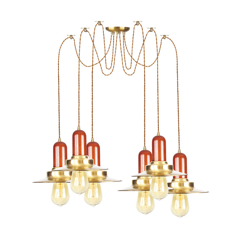 Gold Industrial Pendant Lighting For Clothing Store - Flat Metal Swag Lamp Multiple Hanging Lights