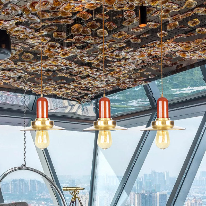 Industrial Gold Finish Tandem Pendant Light With Multiple Bulbs - Perfect For High Ceiling Areas