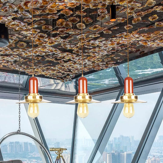 Industrial Gold Finish Tandem Pendant Light With Multiple Bulbs - Perfect For High Ceiling Areas