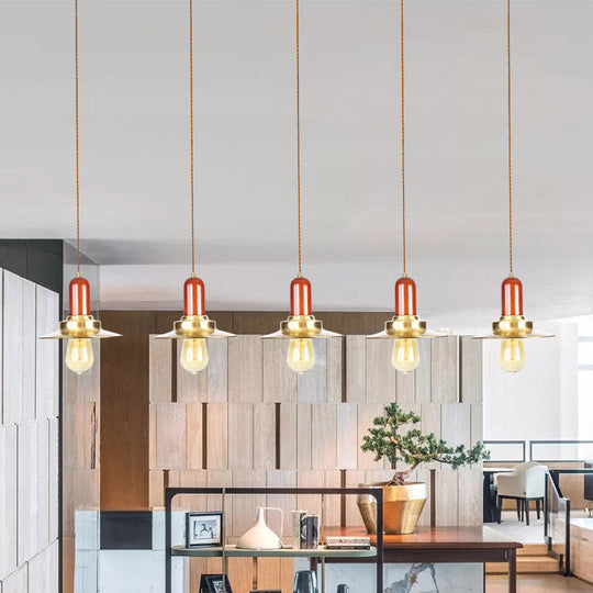 Industrial Gold Finish Tandem Pendant Light With Multiple Bulbs - Perfect For High Ceiling Areas