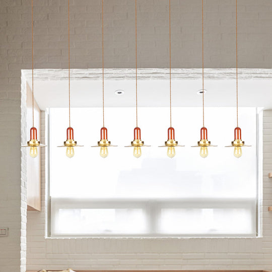 Industrial Gold Finish Tandem Pendant Light With Multiple Bulbs - Perfect For High Ceiling Areas