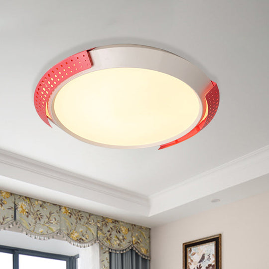 Modernist Led Pink/Gold Round Metal Ceiling Fixture With Hollow Design 16/19.5/23.5 W Pink / 16