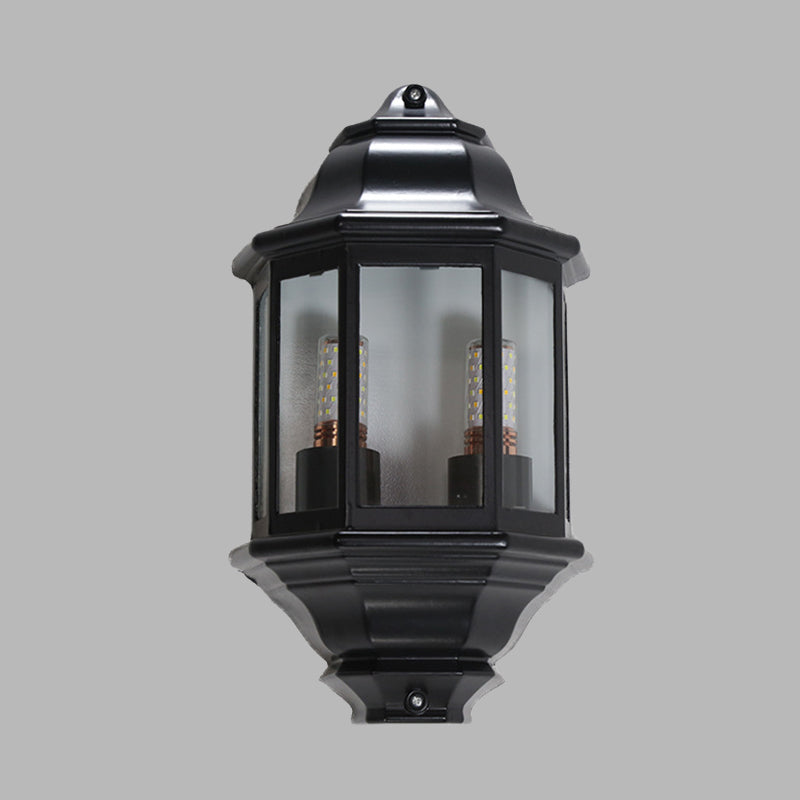 Geometric Black/White Outdoor Corner Wall Sconce With Clear Glass Mountable Light Fixture For Lodges