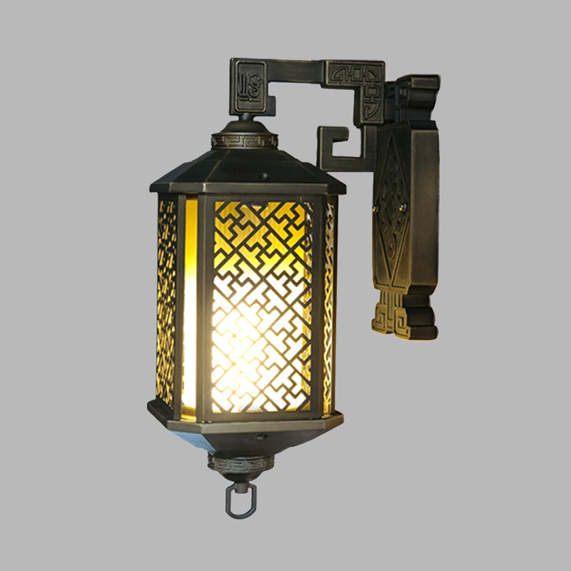 Rustic Cylindrical Tan Prismatic Glass Wall Lamp Sconce In Black - Mounted Light Fixture