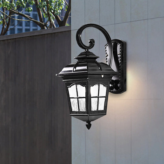 Farmhouse Lantern Sconce: 1-Bulb Black Water Glass Wall Light Fixture For Stylish Lighting