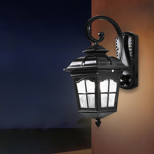 Farmhouse Lantern Sconce: 1-Bulb Black Water Glass Wall Light Fixture For Stylish Lighting