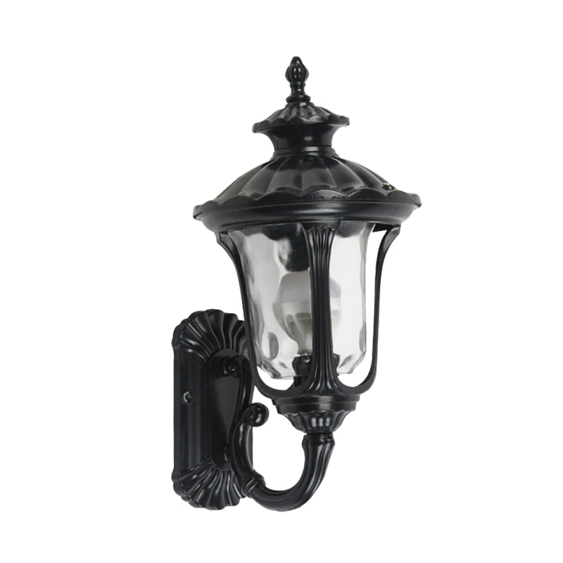 Rustic Urn Wall Light Sconce - Aluminum 1-Head Mount Lamp In Black/Bronze With Water Glass Shade