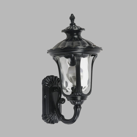 Rustic Urn Wall Light Sconce - Aluminum 1-Head Mount Lamp In Black/Bronze With Water Glass Shade