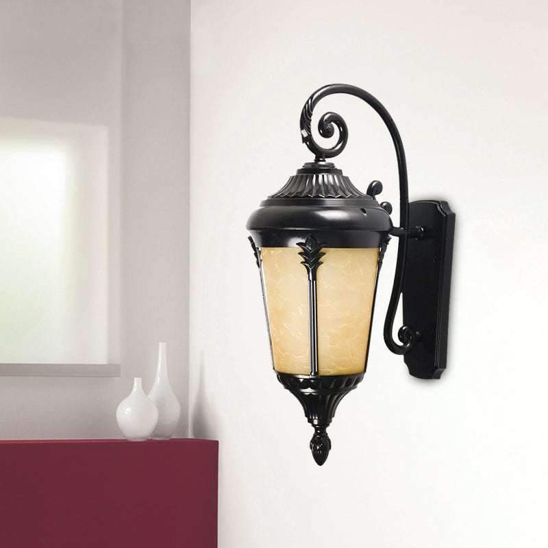 Tan Cracked Glass Sconce Lighting: Country Black Urn Outdoor Wall Mount Lamp