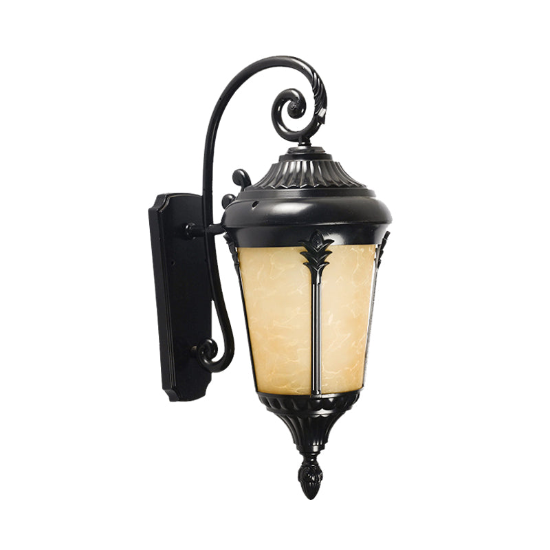 Tan Cracked Glass Sconce Lighting: Country Black Urn Outdoor Wall Mount Lamp