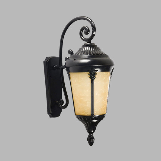 Tan Cracked Glass Sconce Lighting: Country Black Urn Outdoor Wall Mount Lamp