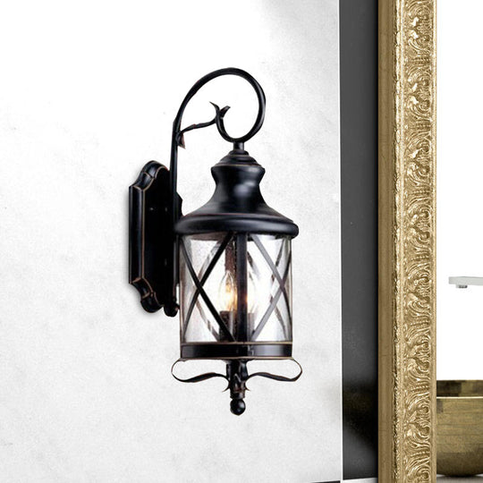 Rustic Black Wall Sconce Lamp - Clear Seeded Glass Jar Shape Ideal For Garden Lighting
