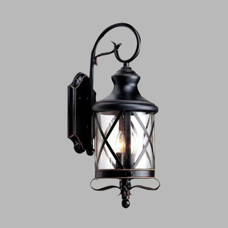 Rustic Black Wall Sconce Lamp - Clear Seeded Glass Jar Shape Ideal For Garden Lighting