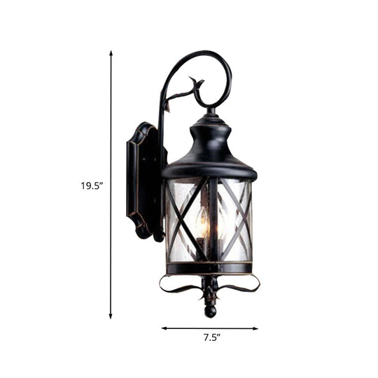 Rustic Black Wall Sconce Lamp - Clear Seeded Glass Jar Shape Ideal For Garden Lighting