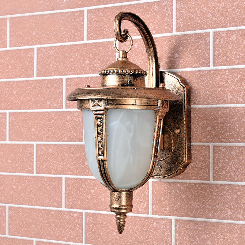 Opal Frosted Glass Brass Acorn Sconce Light Fixture - Country Wall Lamp