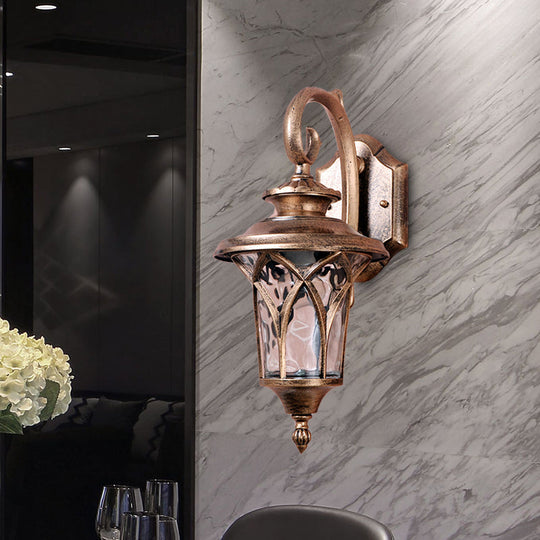 Rustic Urn Wall Sconce - Brass Aluminum Lamp With Water Glass Shade