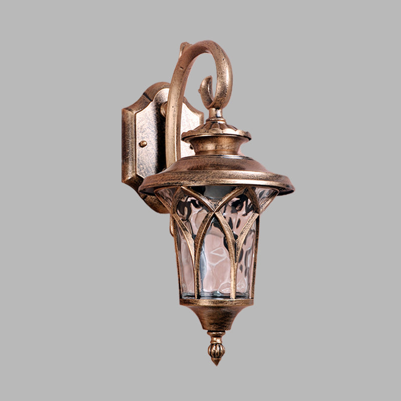 Rustic Urn Wall Sconce - Brass Aluminum Lamp With Water Glass Shade