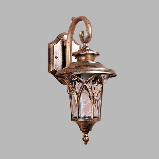 Rustic Urn Wall Sconce - Brass Aluminum Lamp With Water Glass Shade