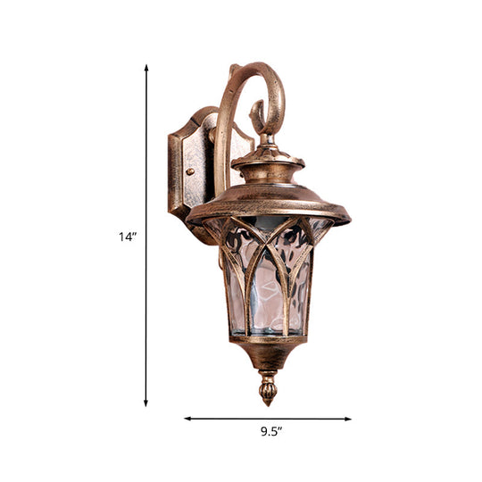 Rustic Urn Wall Sconce - Brass Aluminum Lamp With Water Glass Shade