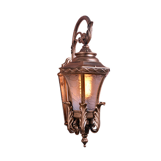 Outdoor Brass Wall Sconce With Lodges Textured Glass Urn Shape