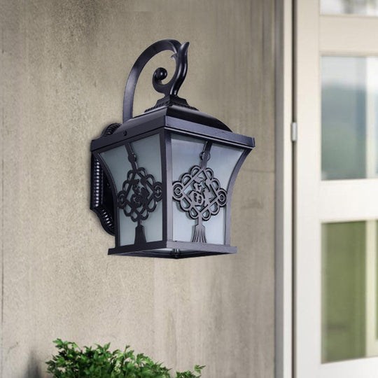 Lucky Character Metallic Wall Sconce Light - 1 Bulb Courtyard Lamp In Black/Black & Gold Black