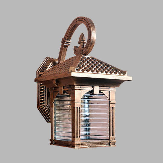 Farmhouse Brass Wall Light With Clear Ribbed Glass - Arch Courtyard Design 1 Fixture